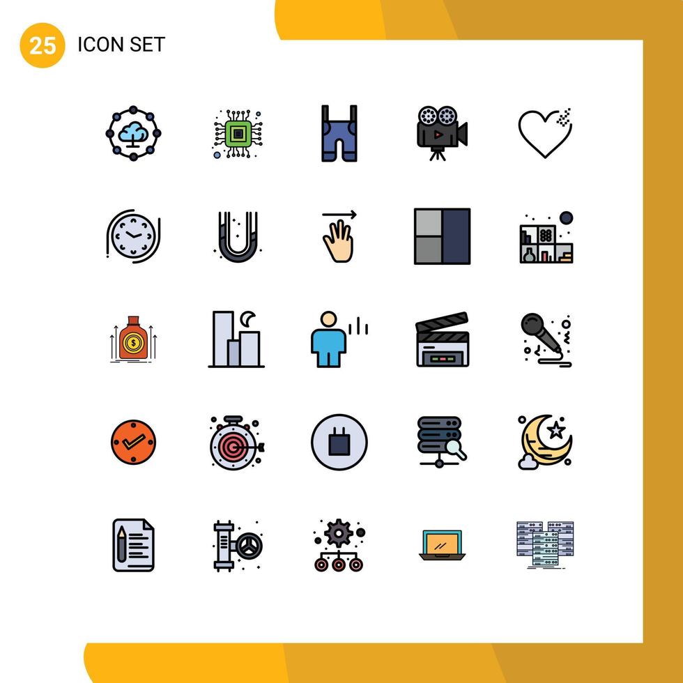 modern uppsättning av 25 fylld linje platt färger och symboler sådan som kärlek hjärta kläder video filma kamera redigerbar vektor design element