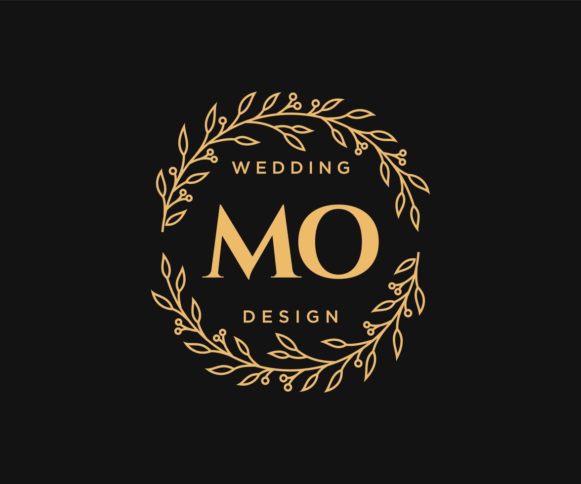 mo initialen brief hochzeitsmonogramm logos sammlung, handgezeichnete moderne minimalistische und florale vorlagen für einladungskarten, save the date, elegante identität für restaurant, boutique, café im vektor