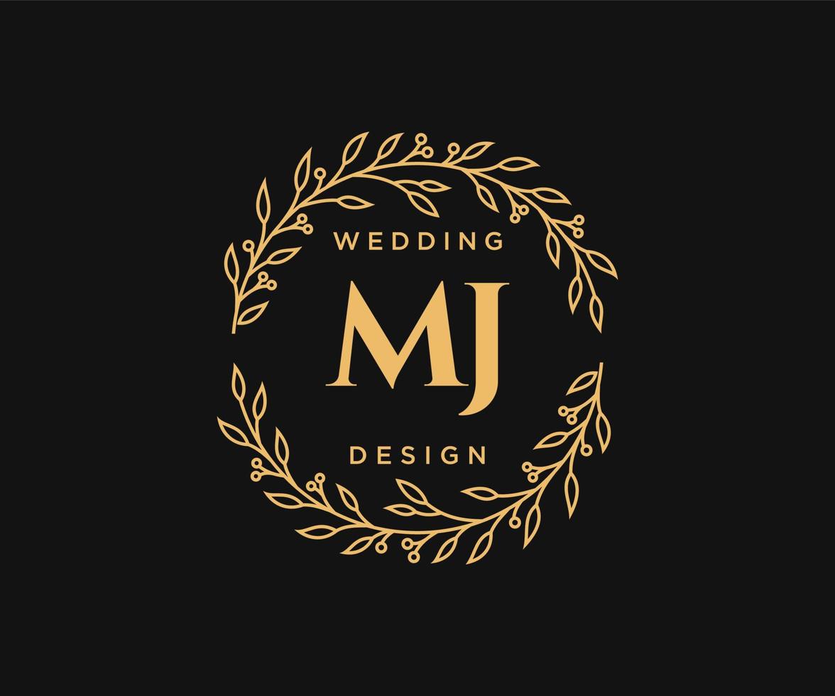 mj initialen brief hochzeitsmonogramm logos sammlung, handgezeichnete moderne minimalistische und florale vorlagen für einladungskarten, save the date, elegante identität für restaurant, boutique, café im vektor