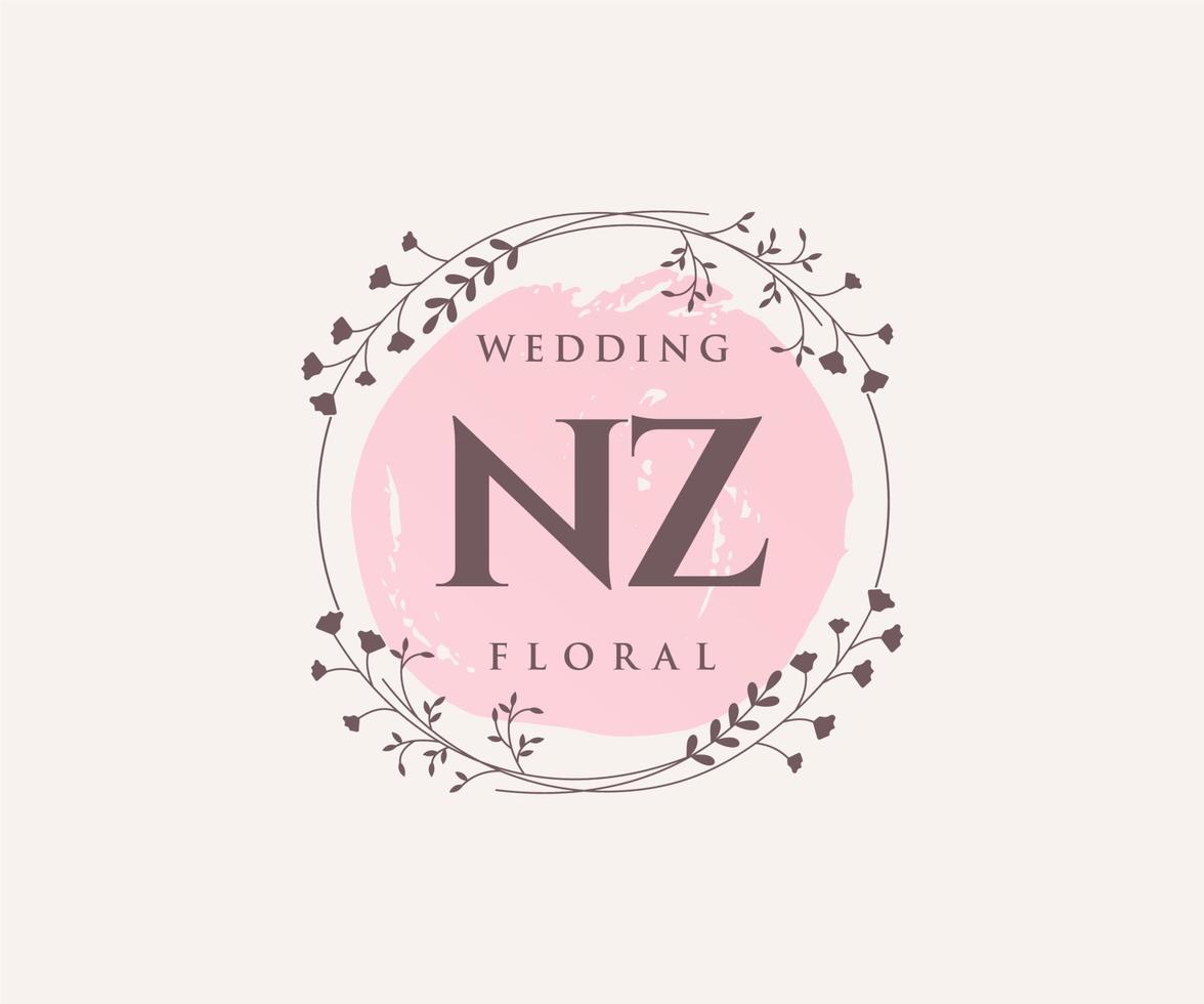 nz Initialen Brief Hochzeit Monogramm Logos Vorlage, handgezeichnete moderne minimalistische und florale Vorlagen für Einladungskarten, Datum speichern, elegante Identität. vektor