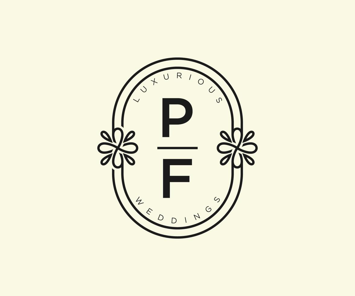 pf initialer brev bröllop monogram logotyper mall, hand dragen modern minimalistisk och blommig mallar för inbjudan kort, spara de datum, elegant identitet. vektor