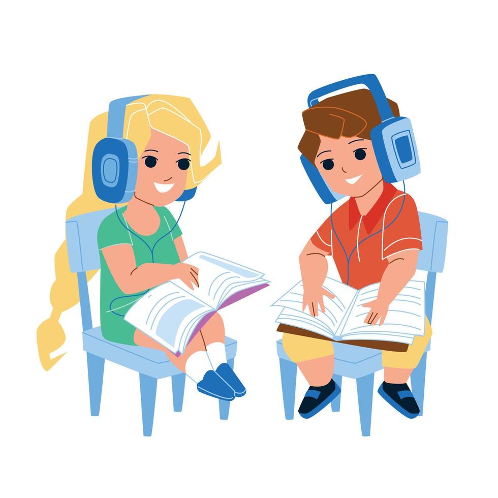 audio-lektion hörende kinder zusammen vektor
