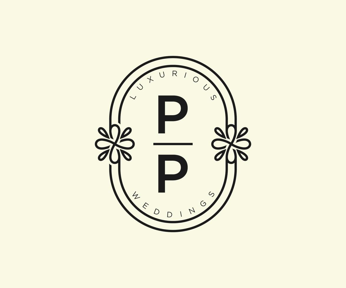 pp Initialen Brief Hochzeit Monogramm Logos Vorlage, handgezeichnete moderne minimalistische und florale Vorlagen für Einladungskarten, Datum speichern, elegante Identität. vektor