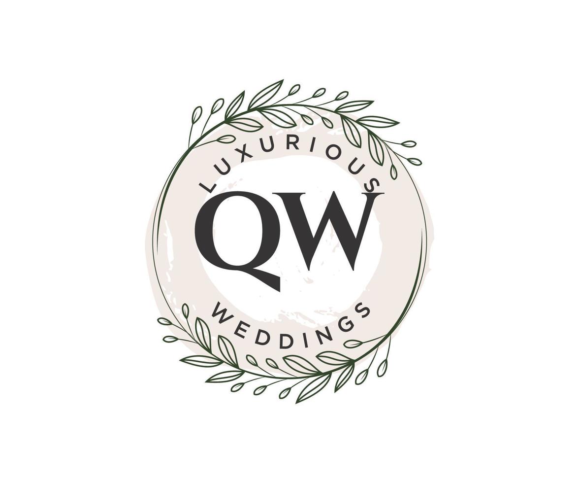 qw Initialen Brief Hochzeit Monogramm Logos Vorlage, handgezeichnete moderne minimalistische und florale Vorlagen für Einladungskarten, Datum speichern, elegante Identität. vektor