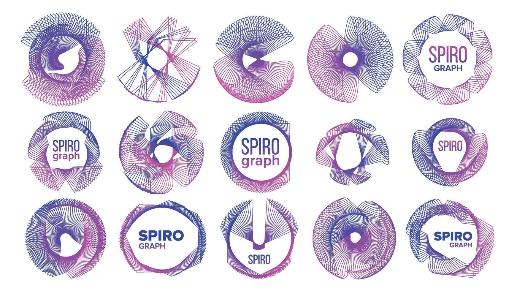 spirograf abstrakt dekorativ symboler uppsättning vektor illustrationer