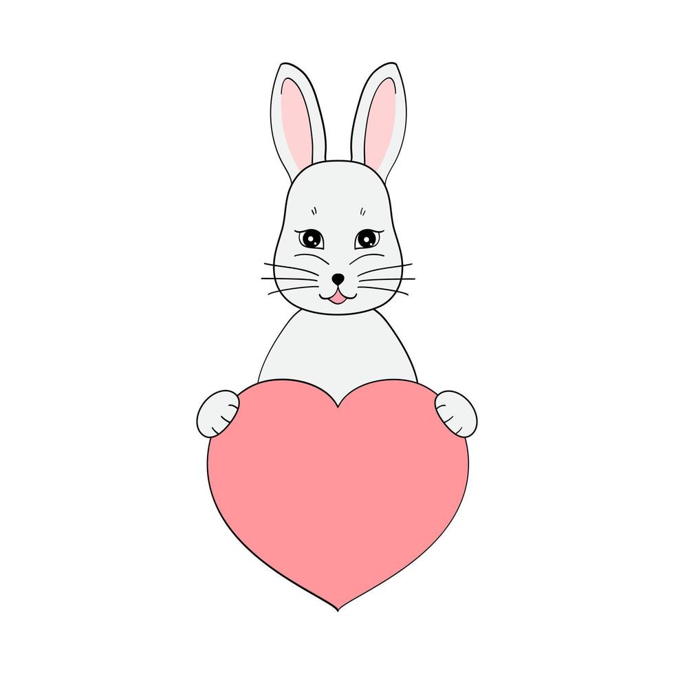 söt kanin med en hjärta. vykort för hjärtans dag. element för de design av grafik, affischer, klistermärken, vykort. vektor illustration på vit bakgrund