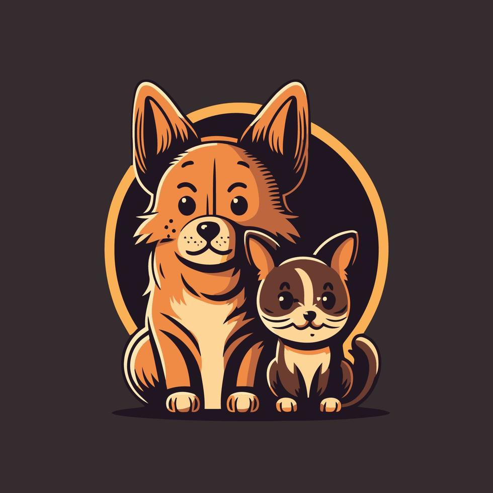 katt och hund tecken logotyp maskot tecknad serie styled vektor illustration
