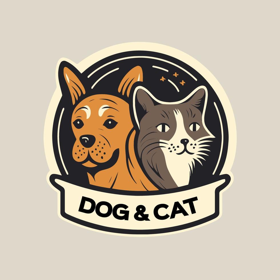 katt och hund tecken logotyp maskot tecknad serie styled vektor illustration