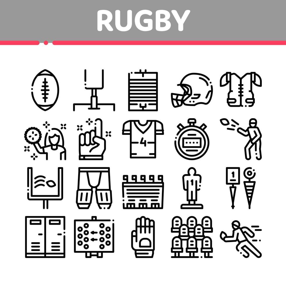 Rugby-Sportspiel-Werkzeugsammlungsikonen stellten Vektor ein