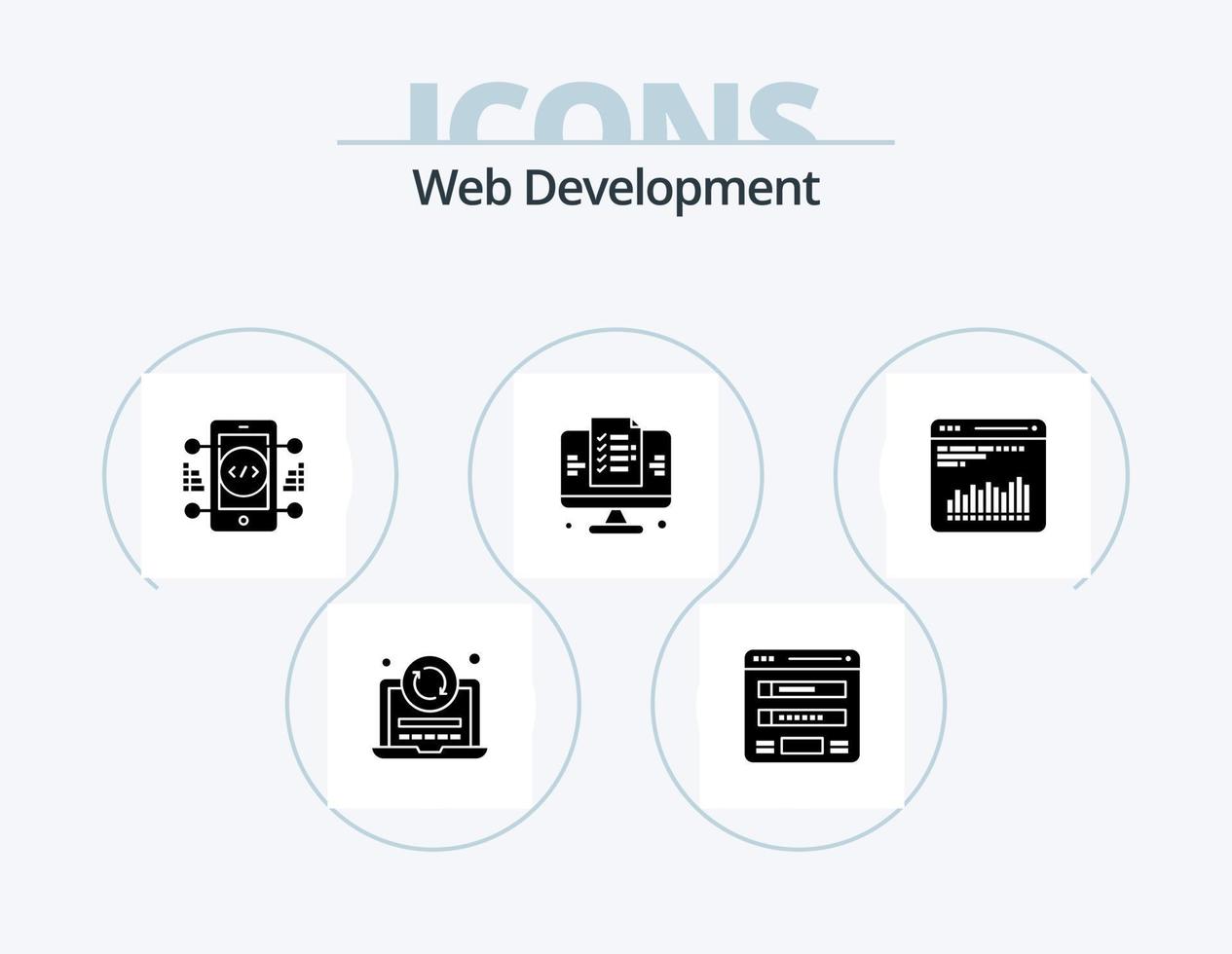 Webentwicklungs-Glyphen-Icon-Pack 5-Icon-Design. Diagramm. Netz. Netz. Seite. Netz vektor