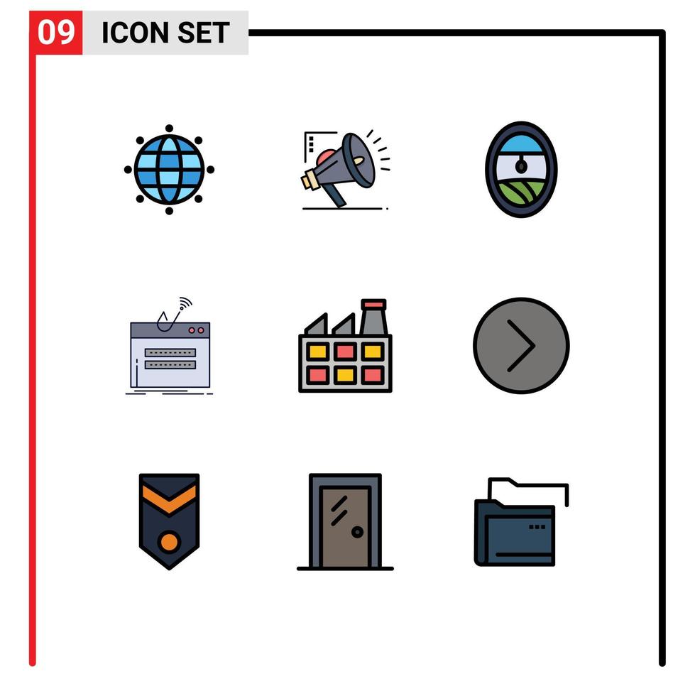 Aktienvektor-Icon-Pack mit 9 Zeilenzeichen und Symbolen für die Industrie Bau Bullauge Diebstahl Login editierbare Vektordesign-Elemente vektor