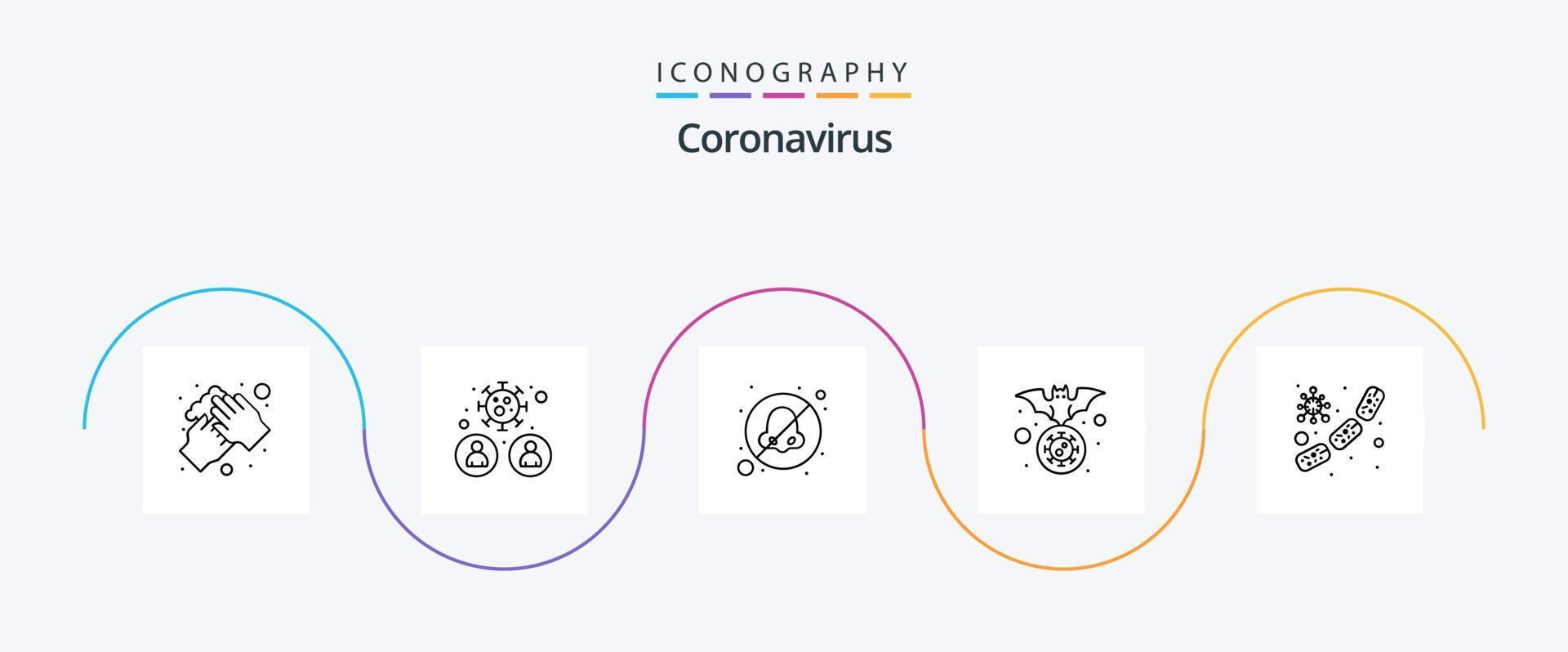 coronavirus linje 5 ikon packa Inklusive influensa. bärare. användare. fladdermus. otolaryngologist vektor