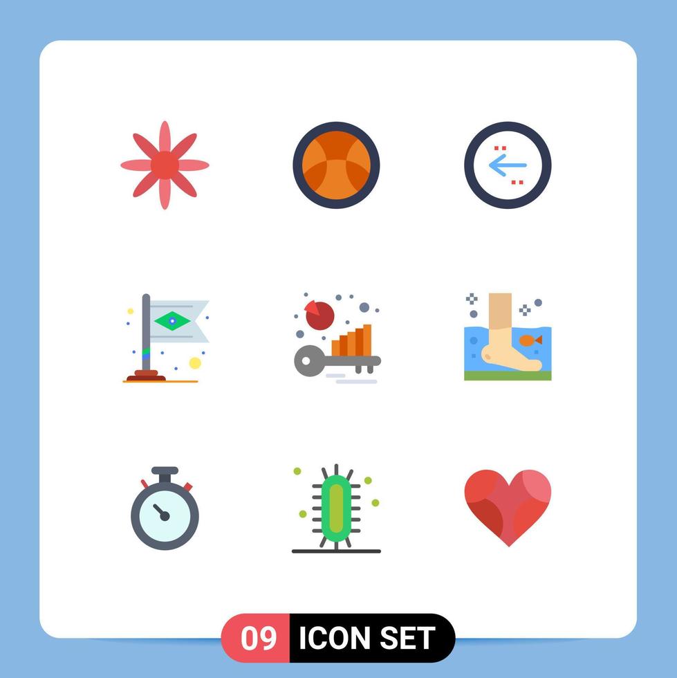 9 flaches Farbpaket der Benutzeroberfläche mit modernen Zeichen und Symbolen von Keyword-Benchmark-Kreis-Flaggen-Brasilien-editierbaren Vektordesign-Elementen vektor