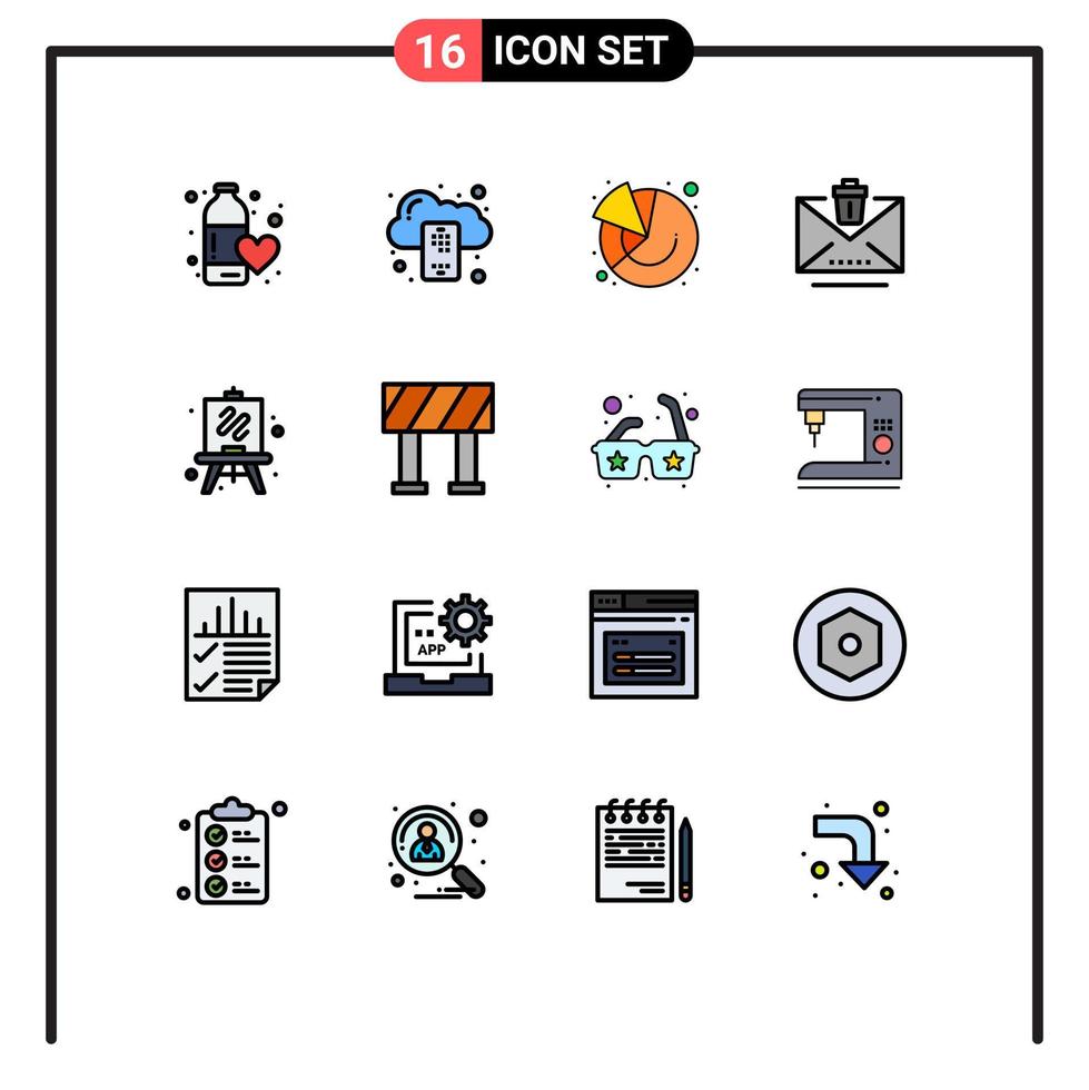Flache, farbig gefüllte Zeilenpackung mit 16 universellen Symbolen für E-Mail-Marketing mit Staffelei-Löschserver, editierbare kreative Vektordesign-Elemente vektor