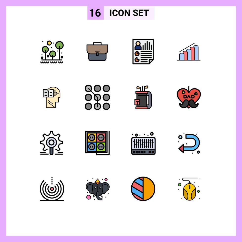 satz von 16 modernen ui-symbolen symbole zeichen für den analysefortschritt workbag-diagrammbericht editierbare kreative vektordesignelemente vektor