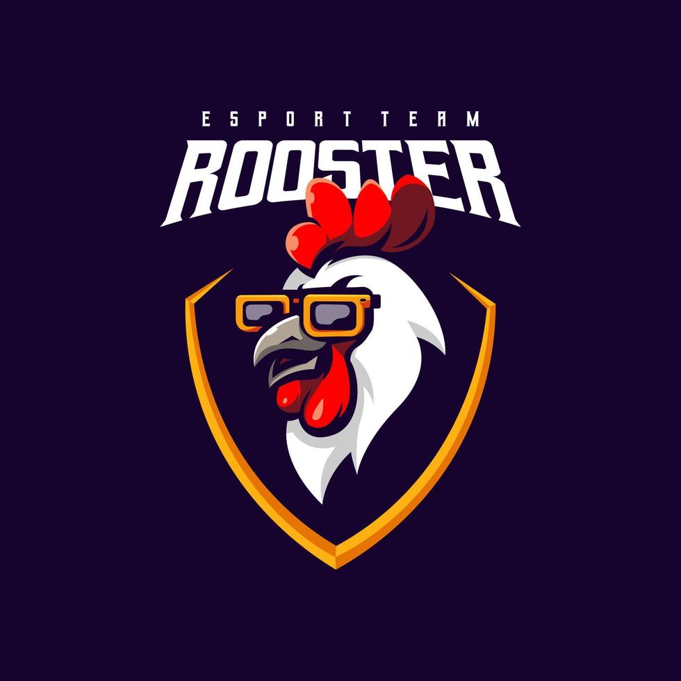 Hahn-Huhn-Maskottchen-Esport-Logo-Design für Mannschaftssport, Gaming, Abzeichen, Emblem und T-Shirt-Druck vektor