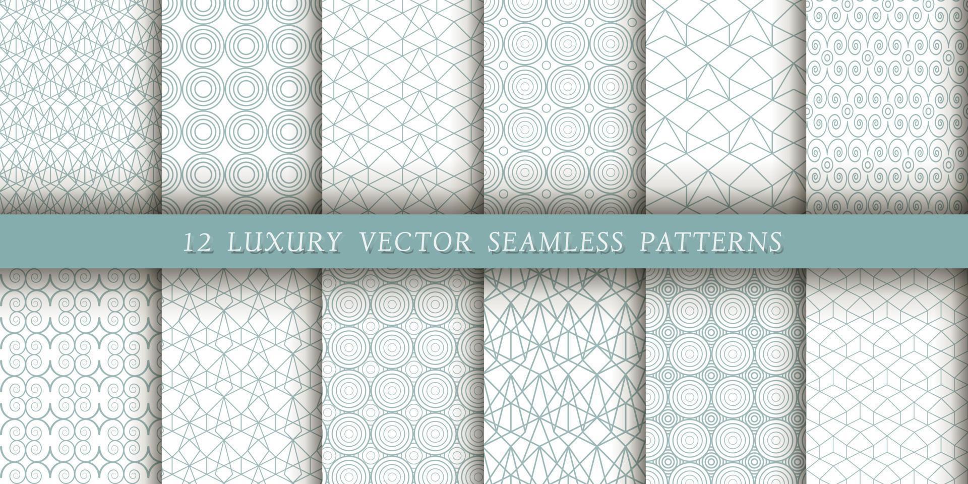 en uppsättning av 12 lyxig geometrisk mönster för utskrift och design, gråblå rader på en vit bakgrund. modern och eleganta mönster vektor