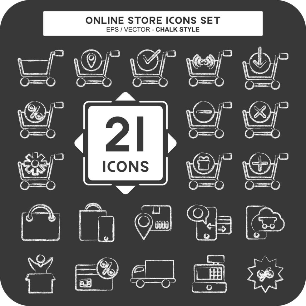 Icon-Set Online-Shop. im Zusammenhang mit dem Online-Shop-Symbol. Kreide-Stil. einfache Abbildung. Laden vektor