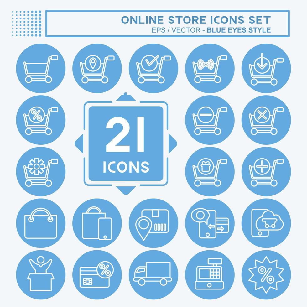 Icon-Set Online-Shop. im Zusammenhang mit dem Online-Shop-Symbol. blaue augen stil. einfache Abbildung. Laden vektor