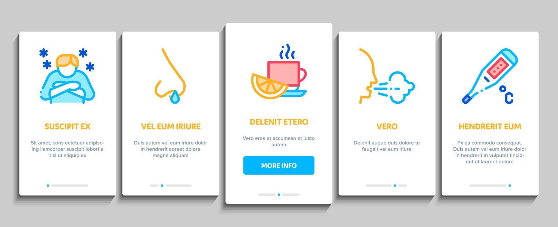 Grippesymptome medizinische Onboarding-Elemente Symbole setzen Vektor