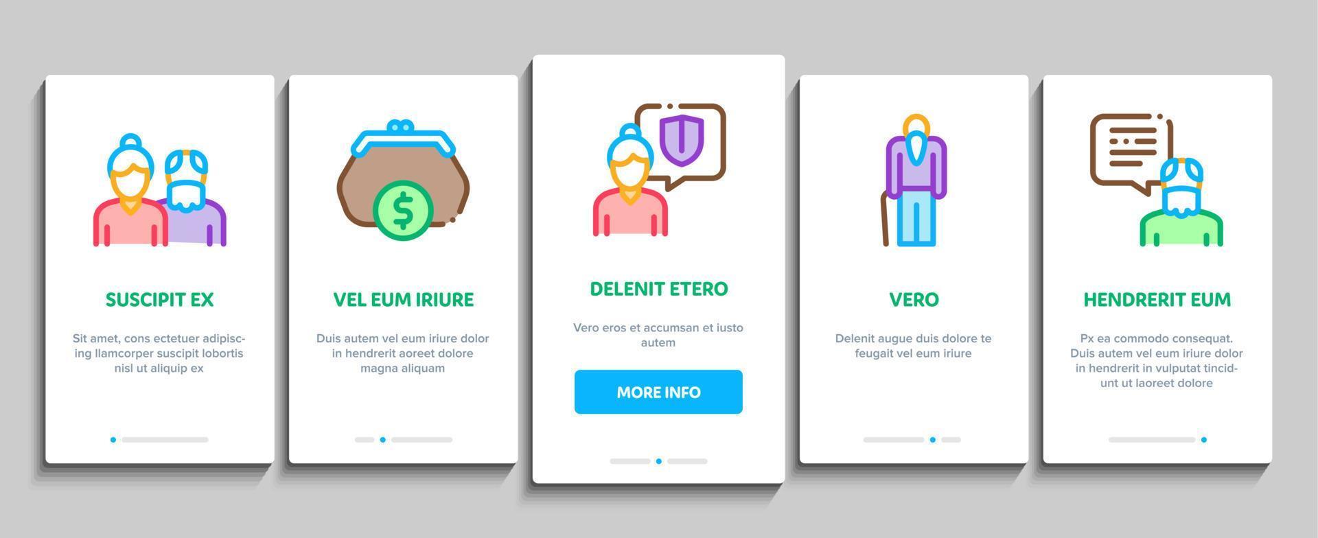 äldre människor pensionär onboarding element ikoner uppsättning vektor