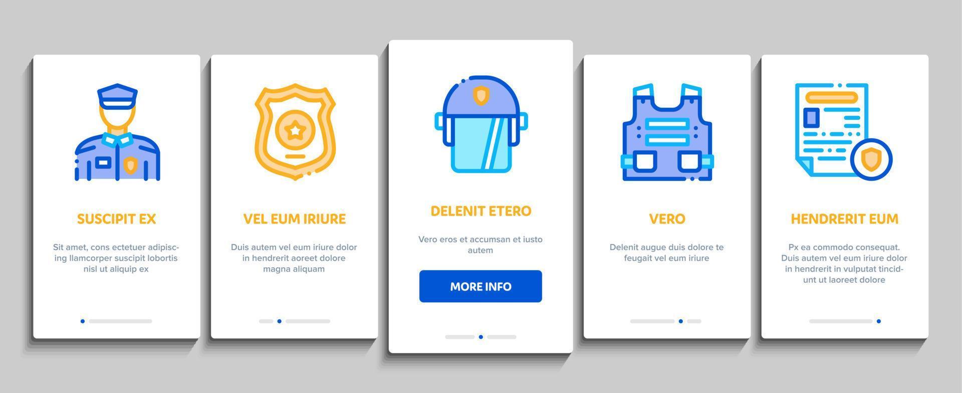 polis avdelning onboarding element ikoner uppsättning vektor