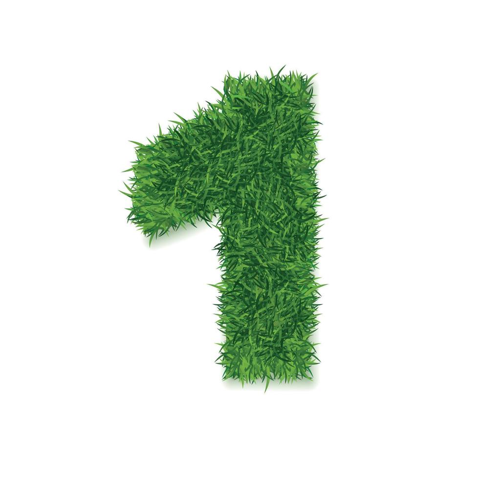 realistisk detaljerad 3d grön gräs siffra ett. vektor