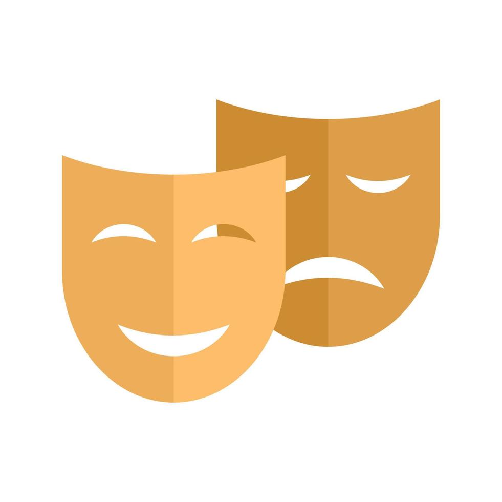 Flacher Vektor des Theatermaskensymbols. Drama-Comedy-Maske