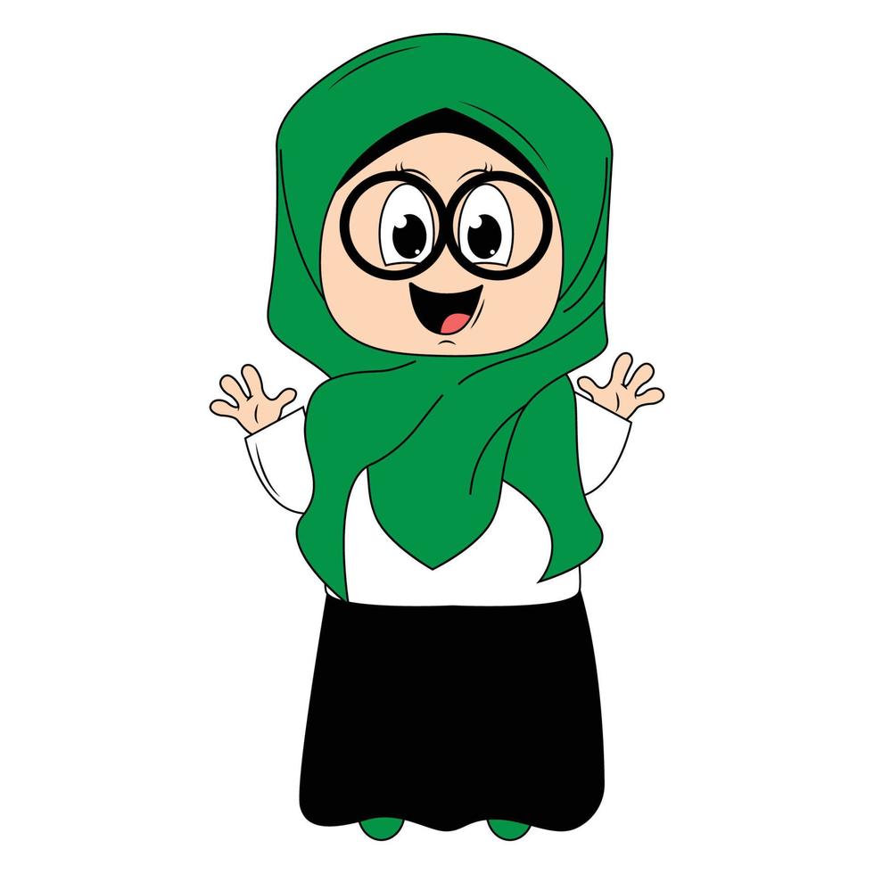 söt flicka tecknad serie med hijab vektor