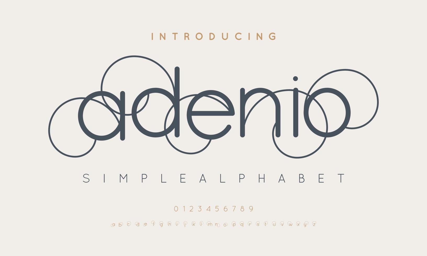 adenio mode font alfabet. typografi typsnitt versal små bokstäver och siffra. vektor illustration