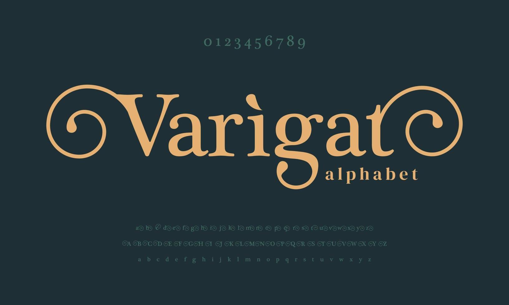 varigat luxus mode schriftart alphabet. typografie strudelschrift großbuchstaben kleinbuchstaben und zahl. Vektor-Illustration vektor