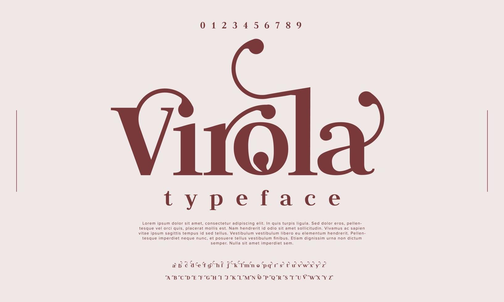 virola lyx elegant typografi. årgång font för bröllop, inbjudan, logotyp, musik, mode, fast egendom vektor illustration