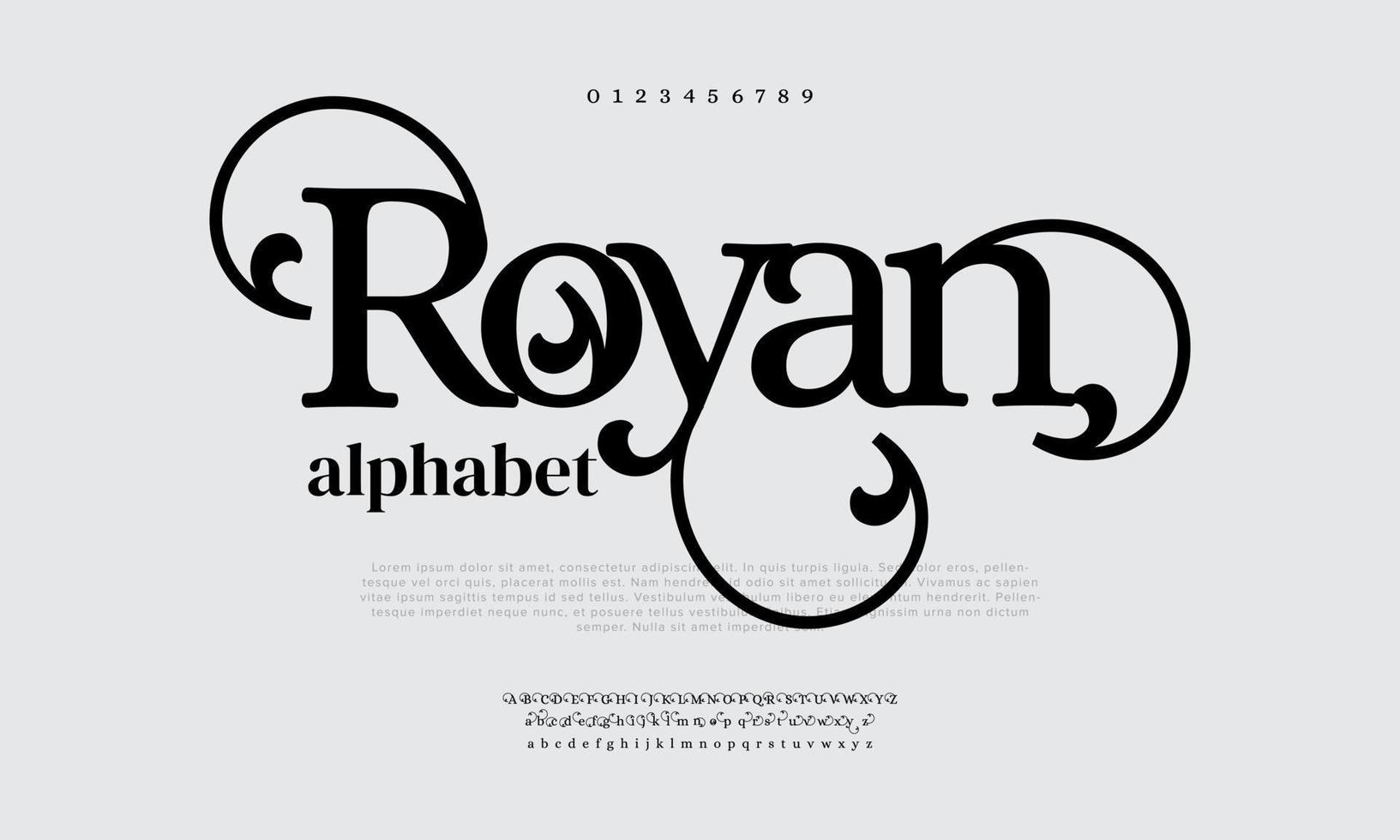 royan luxus elegante typografie. vintage schrift für hochzeit, einladung, logo, musik, mode, eigentumsvektorillustration vektor