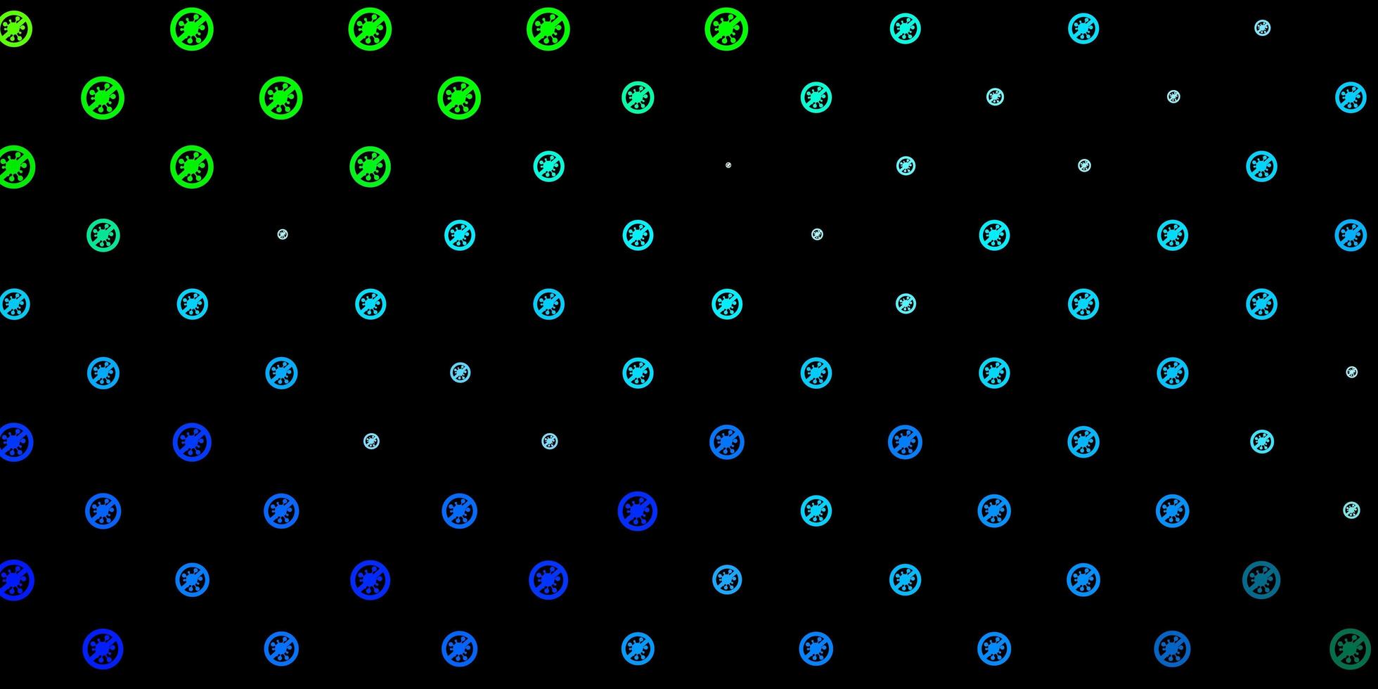mörkblå, grön bakgrund med covid-19 symboler. vektor