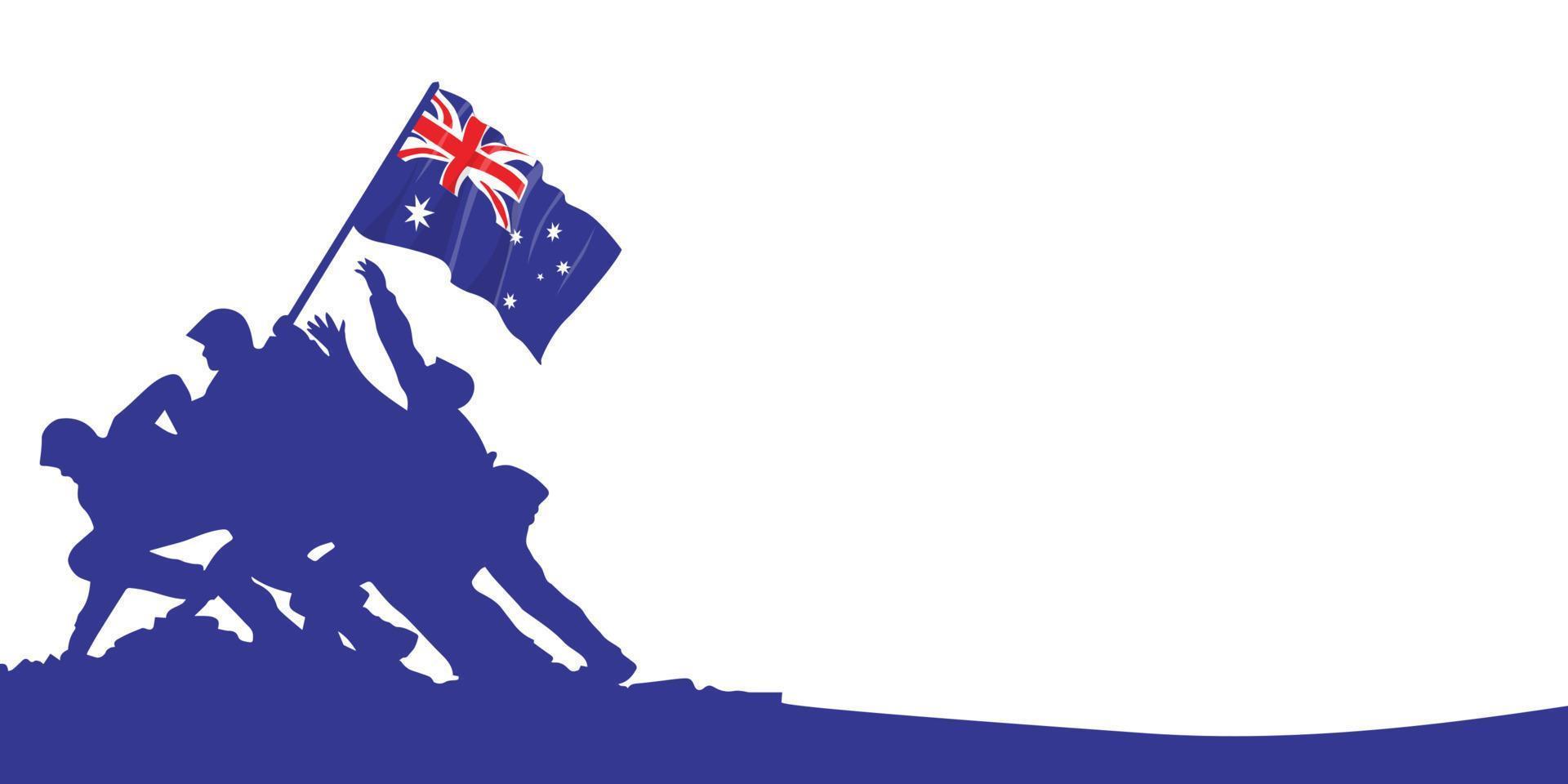 26. januar glücklicher australien-tag mit kopierraum für ihren text. weißer hintergrund und illustration von freiheitskämpfern, helden, die flagge und nationales konzept tragen. vektor
