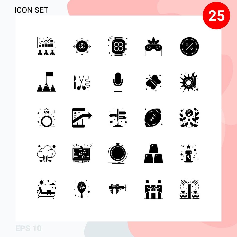 25 användare gränssnitt fast glyf packa av modern tecken och symboler av e handel kontanter maskerad kostym redigerbar vektor design element