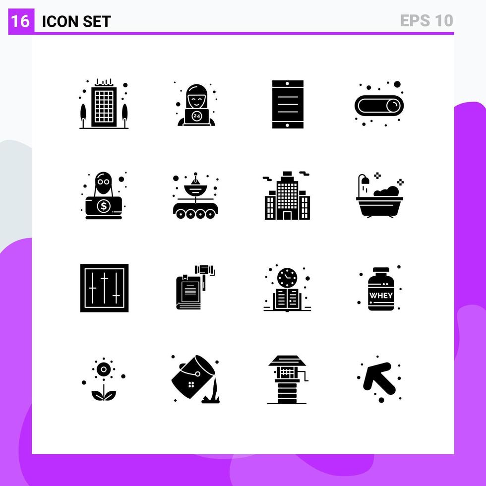 användare gränssnitt packa av 16 grundläggande fast glyfer av rån hacker mobil detektiv- växla redigerbar vektor design element