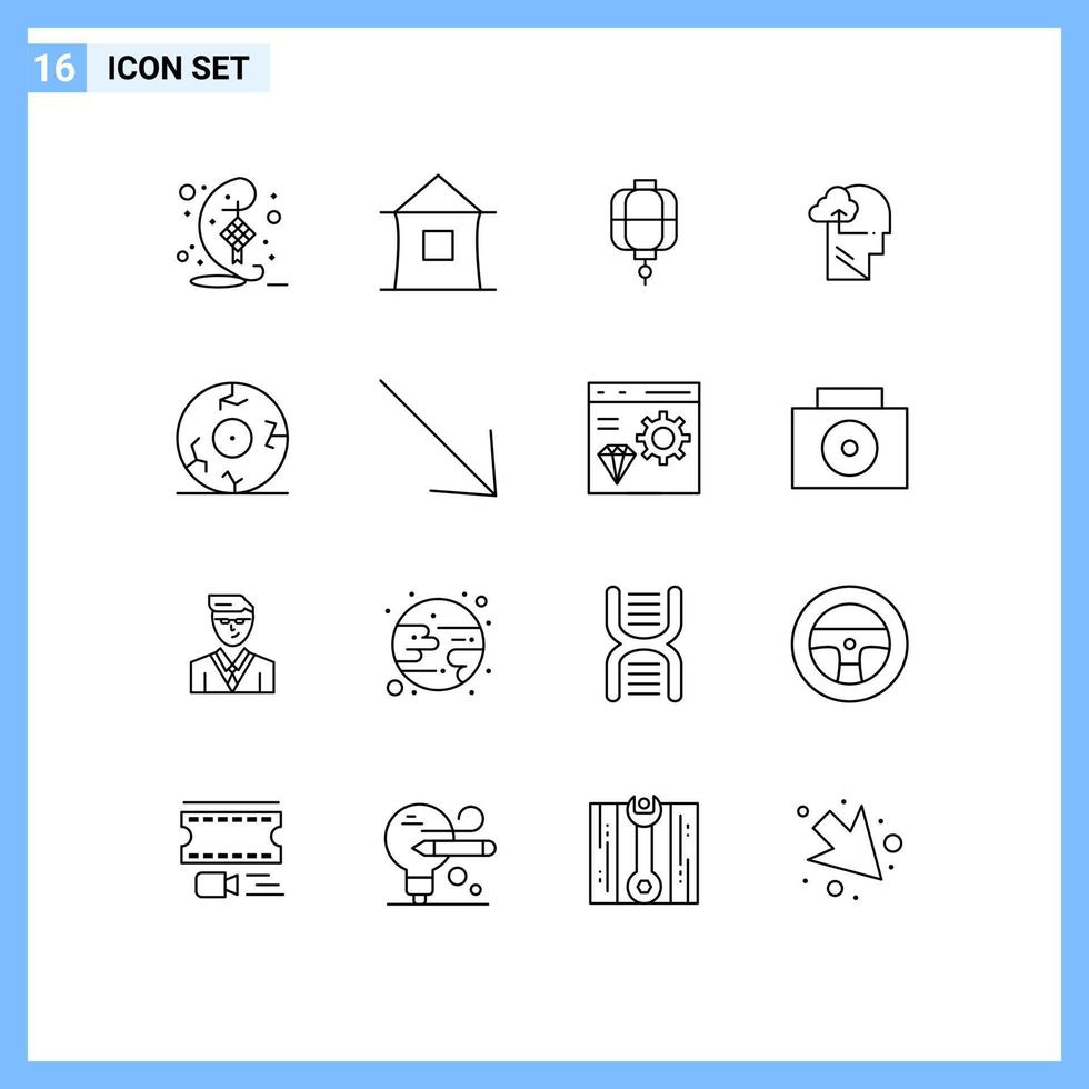 16 universell konturer uppsättning för webb och mobil tillämpningar öga sinne hydda få dekoration redigerbar vektor design element