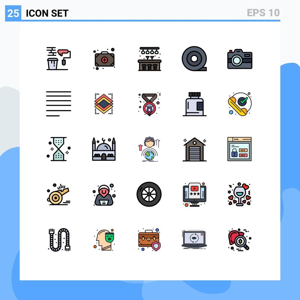 grupp av 25 fylld linje platt färger tecken och symboler för rätt teknologi stad fotografi kamera redigerbar vektor design element