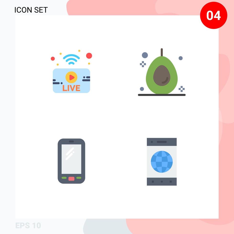 4 thematische Vektor-Flachsymbole und editierbare Symbole von utube Mobile News Fruit Samsung editierbare Vektordesign-Elemente vektor