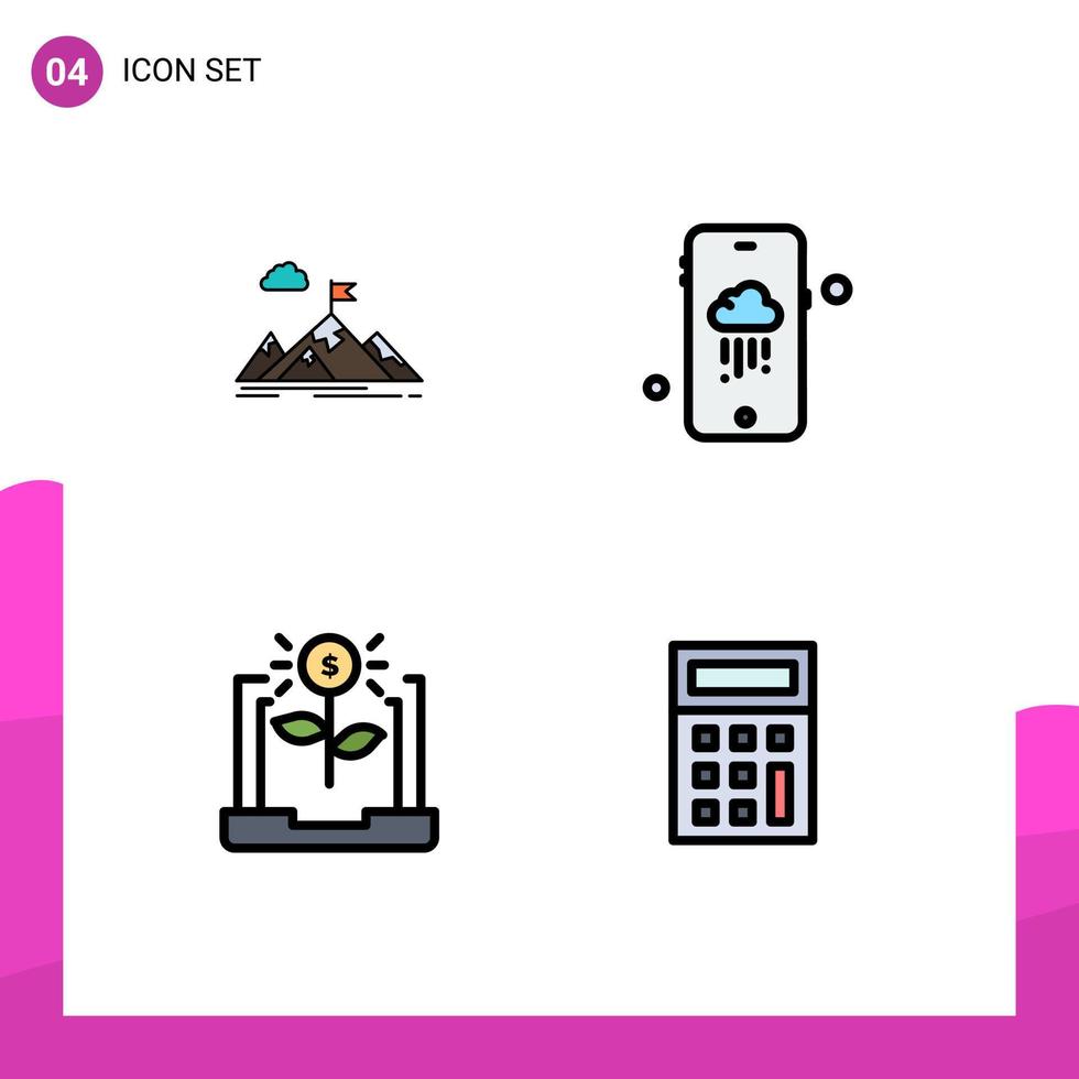 moderner Satz von 4 gefüllten flachen Farben Piktogramm der Leistung regnerisches Ziel Ziel Geschäft editierbare Vektordesign-Elemente vektor