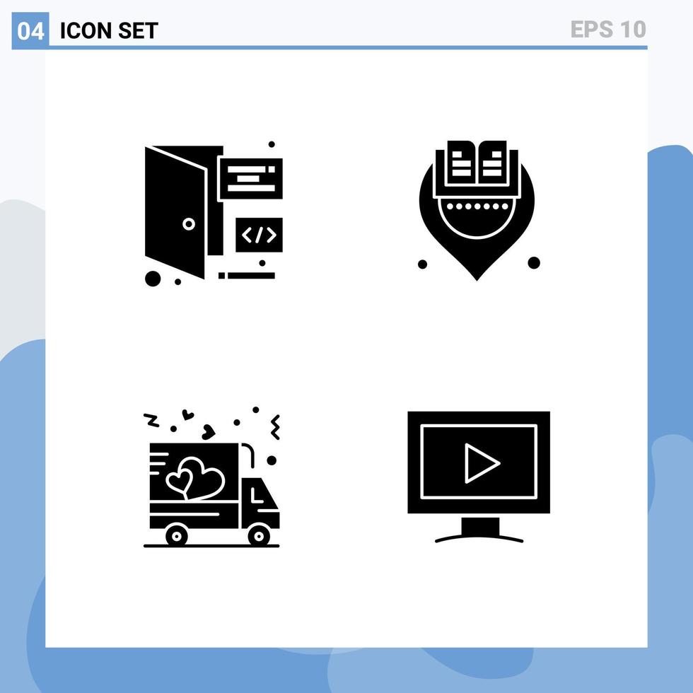 Satz von 4 Vektor-Solid-Glyphen auf Raster für Browser-Liebesseiten-LKW-bearbeitbare Vektordesign-Elemente vektor