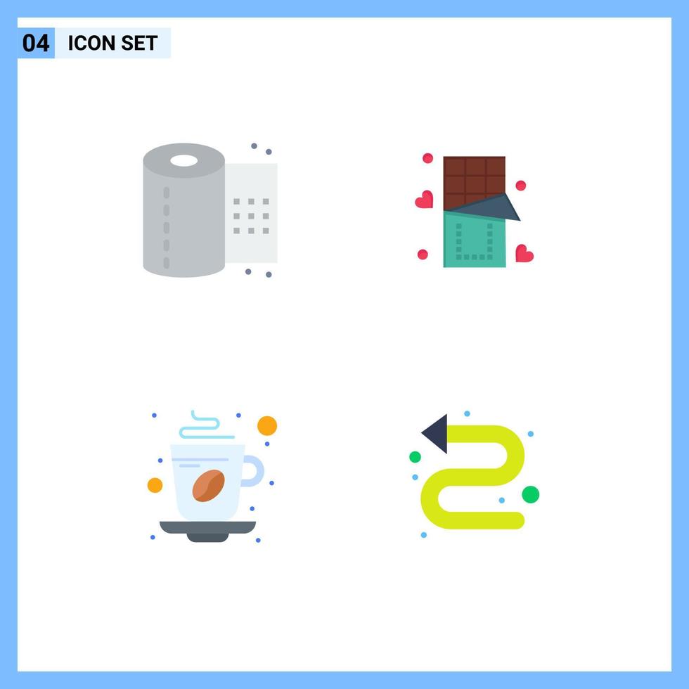 Stock Vector Icon Pack mit 4 Zeilenzeichen und Symbolen für Badezimmer, Getränke, Toilettenpapier, Lebensmittel, Kaffee, editierbare Vektordesign-Elemente