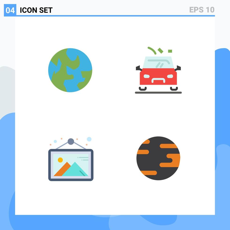 Stock Vektor Icon Pack mit 4 Zeilenzeichen und Symbolen für Erde Foto Auto Straße Erde editierbare Vektordesign-Elemente