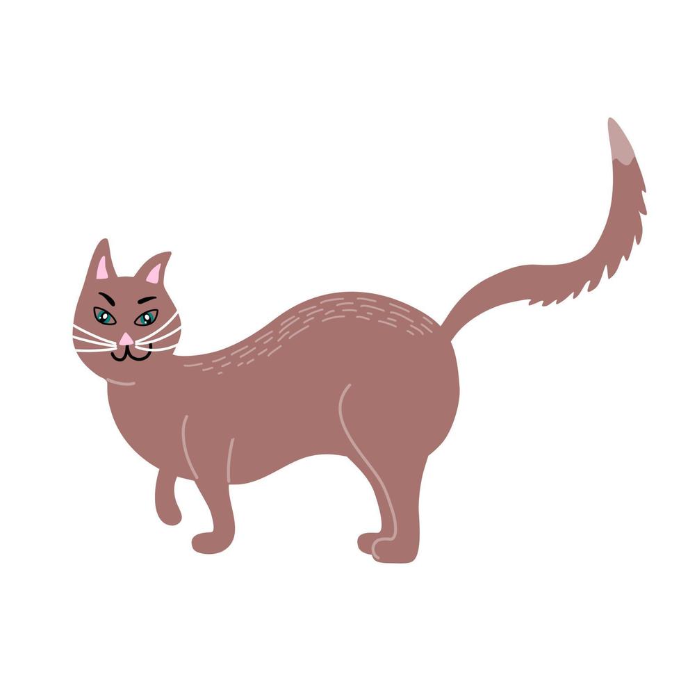 Hauskatze. Aktives Katzenleben. tierische Pose. hand gezeichnete vektorillustration lokalisiert auf weiß. vektor