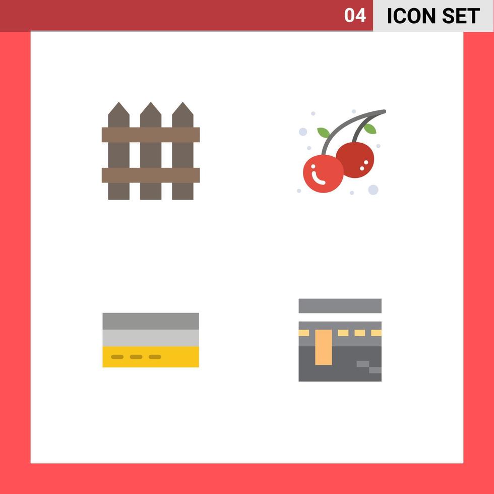 4 kreativ ikoner modern tecken och symboler av staket kort trä frukt finansiera redigerbar vektor design element