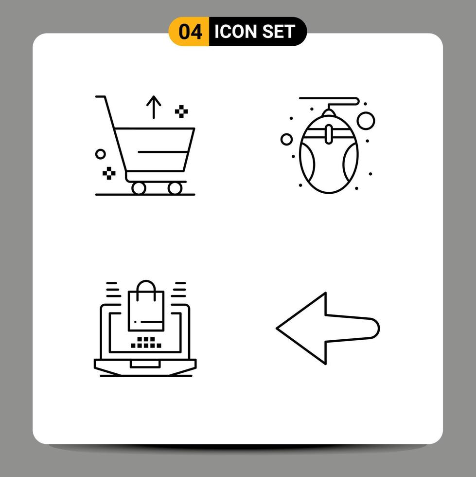 4 universell fylld linje platt färger uppsättning för webb och mobil tillämpningar vagn bärbar dator från mus handla redigerbar vektor design element