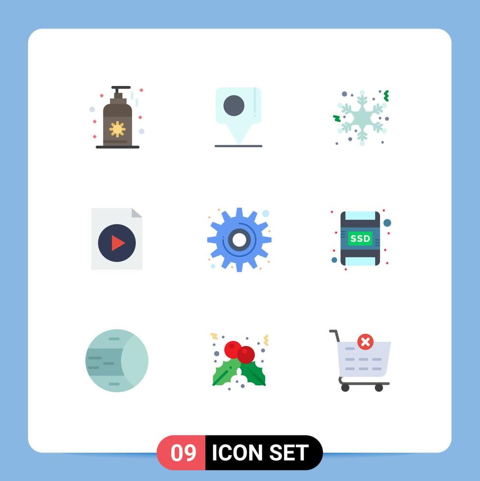 grupp av 9 platt färger tecken och symboler för kort inställningar snö redskap video redigerbar vektor design element