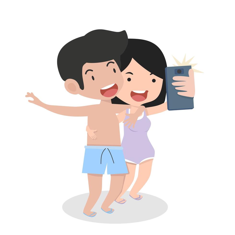 glückliches Paar in der Sommerkleidung, die ein Selfie nimmt vektor