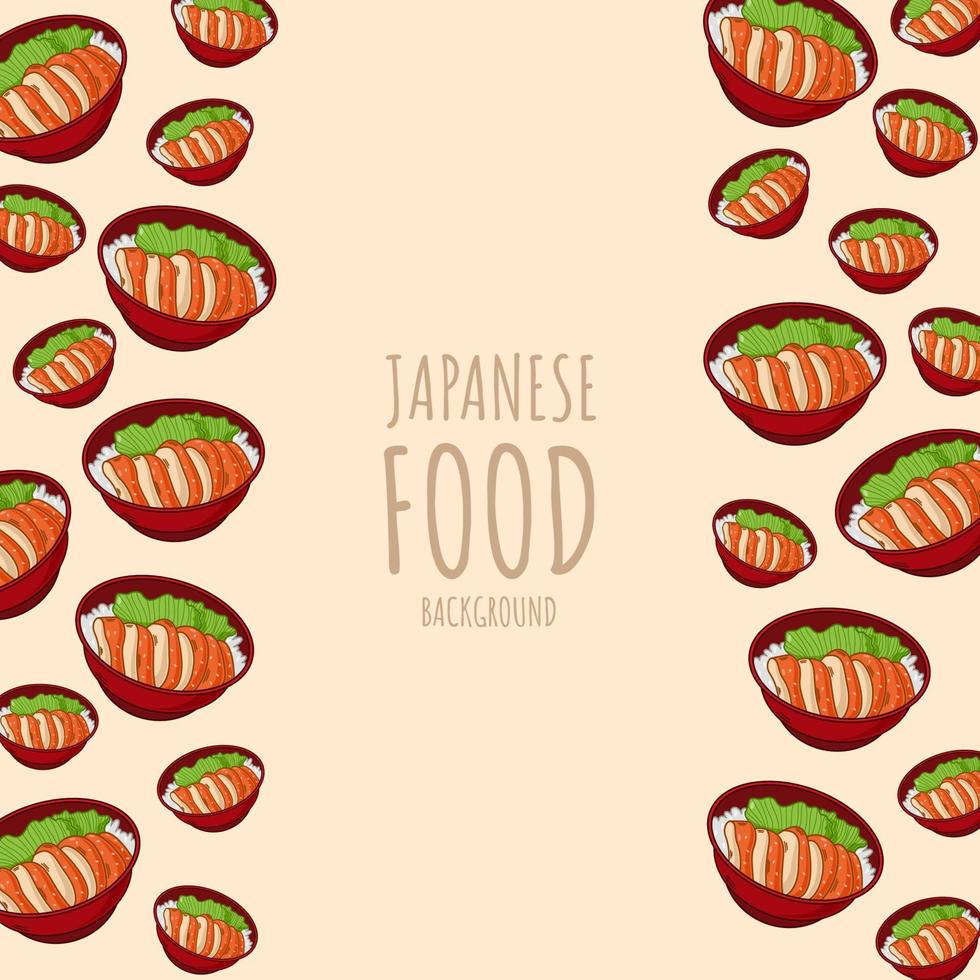 tecknad serie kyckling teriyaki, japansk mat ram gräns bakgrund vektor